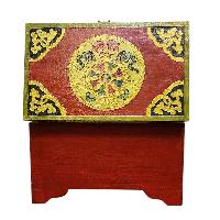Buddhist Wooden Box With [snow Lion] Design, Tibetan Style With Traditional Colors