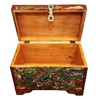 Buddhist Wooden Box With [dragon] Design, Tibetan Style With Traditional Colors