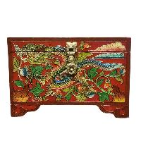 Buddhist Wooden Box With [dragon] Design, Tibetan Style With Traditional Colors
