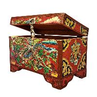 Buddhist Wooden Box With [dragon] Design, Tibetan Style With Traditional Colors