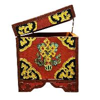 Buddhist Wooden Box With [dragon] Design, Tibetan Style With Traditional Colors