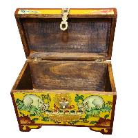 Buddhist Wooden Box With [animal] Design, Tibetan Style With Traditional Colors