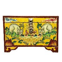 Buddhist Wooden Box With [animal] Design, Tibetan Style With Traditional Colors