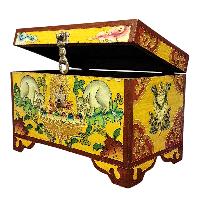 Buddhist Wooden Box With [animal] Design, Tibetan Style With Traditional Colors