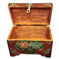 Buddhist Wooden Box With [lotus] Design, Tibetan Style With Traditional Colors