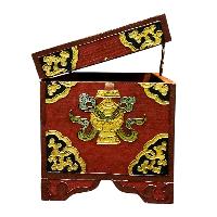 Buddhist Wooden Box With [lotus] Design, Tibetan Style With Traditional Colors