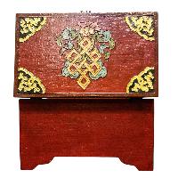 Buddhist Wooden Box With [lotus] Design, Tibetan Style With Traditional Colors