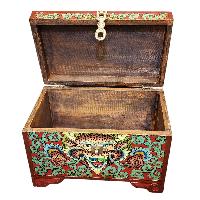 Buddhist Wooden Box With [cheppu] Design, Tibetan Style With Traditional Colors