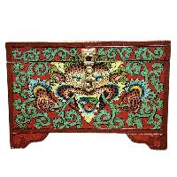 Buddhist Wooden Box With [cheppu] Design, Tibetan Style With Traditional Colors
