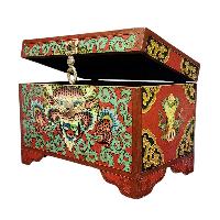 Buddhist Wooden Box With [cheppu] Design, Tibetan Style With Traditional Colors