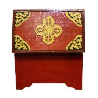 Buddhist Wooden Box With [cheppu] Design, Tibetan Style With Traditional Colors
