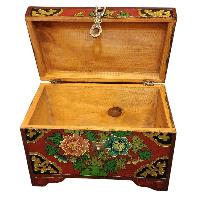 Buddhist Wooden Box With [lotus] Design, Tibetan Style With Traditional Colors