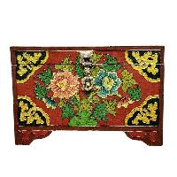 Buddhist Wooden Box With [lotus] Design, Tibetan Style With Traditional Colors