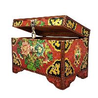 Buddhist Wooden Box With [lotus] Design, Tibetan Style With Traditional Colors