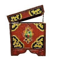 Buddhist Wooden Box With [lotus] Design, Tibetan Style With Traditional Colors