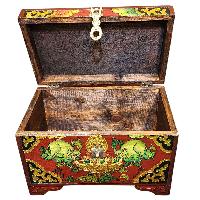 Buddhist Wooden Box With [animal] Design, Tibetan Style With Traditional Colors
