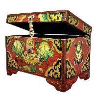 Buddhist Wooden Box With [animal] Design, Tibetan Style With Traditional Colors