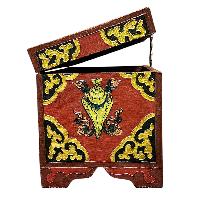 Buddhist Wooden Box With [animal] Design, Tibetan Style With Traditional Colors