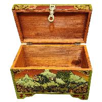 Buddhist Wooden Box With [snow Lion] Design, Tibetan Style With Traditional Colors