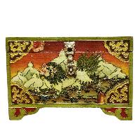 Buddhist Wooden Box With [snow Lion] Design, Tibetan Style With Traditional Colors
