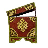 Buddhist Wooden Box With [snow Lion] Design, Tibetan Style With Traditional Colors