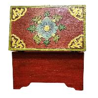Buddhist Wooden Box With [snow Lion] Design, Tibetan Style With Traditional Colors