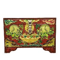 Buddhist Wooden Box With [animal] Design, Tibetan Style With Traditional Colors