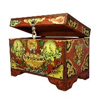 Buddhist Wooden Box With [animal] Design, Tibetan Style With Traditional Colors