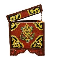 Buddhist Wooden Box With [animal] Design, Tibetan Style With Traditional Colors