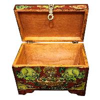 Buddhist Wooden Box With [animal] Design, Tibetan Style With Traditional Colors