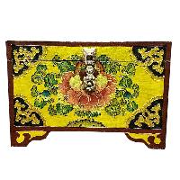 Buddhist Wooden Box With [lotus] Design, Tibetan Style With Traditional Colors