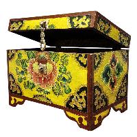 Buddhist Wooden Box With [lotus] Design, Tibetan Style With Traditional Colors