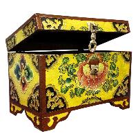 Buddhist Wooden Box With [lotus] Design, Tibetan Style With Traditional Colors