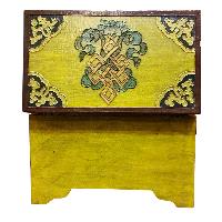 Buddhist Wooden Box With [lotus] Design, Tibetan Style With Traditional Colors