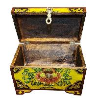 Buddhist Wooden Box With [lotus] Design, Tibetan Style With Traditional Colors