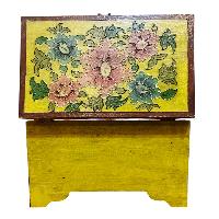 Buddhist Wooden Box With [lotus] Design, Tibetan Style With Traditional Colors