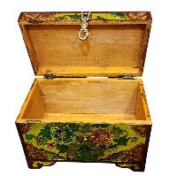 Buddhist Wooden Box With [lotus] Design, Tibetan Style With Traditional Colors