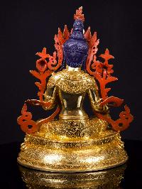[green Tara], Buddhist Handmade Statue, [full Gold Plated],[stone Setting], [face Painted]