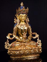 [aparimita], Buddhist Handmade Statue, [full Gold Plated],[stone Setting], [face Painted]