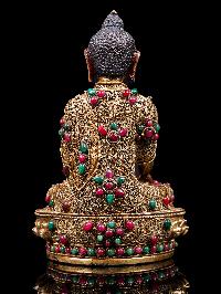 [shakyamuni Buddha], Buddhist Handmade Statue With [siku Design], [full Gold Plated],[stone Setting], [face Painted]