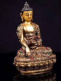 [shakyamuni Buddha], Buddhist Handmade Statue With [siku Design], [full Gold Plated],[stone Setting], [face Painted]