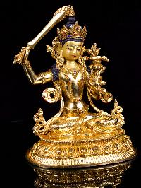 [manjushri], Buddhist Handmade Statue, [full Gold Plated],[stone Setting], [face Painted]