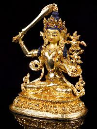 [manjushri], Buddhist Handmade Statue, [full Gold Plated],[stone Setting], [face Painted]