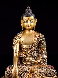 [shakyamuni Buddha], Buddhist Handmade Statue With [siku Design], [full Gold Plated],[stone Setting], [face Painted]