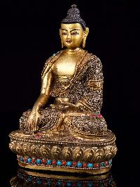 [shakyamuni Buddha], Buddhist Handmade Statue With [siku Design], [full Gold Plated],[stone Setting], [face Painted]