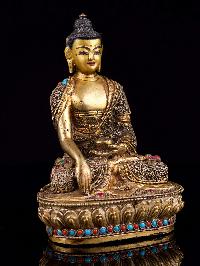[shakyamuni Buddha], Buddhist Handmade Statue With [siku Design], [full Gold Plated],[stone Setting], [face Painted]