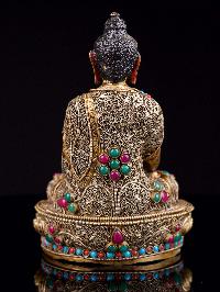 [shakyamuni Buddha], Buddhist Handmade Statue With [siku Design], [full Gold Plated],[stone Setting], [face Painted]
