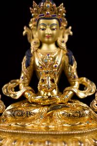 [aparimita], Buddhist Handmade Statue, [full Gold Plated],[stone Setting], [face Painted]