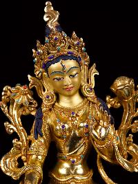 [white Tara],buddhist Handmade Statue, [full Gold Plated],[stone Setting], [face Painted]