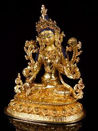 [white Tara],buddhist Handmade Statue, [full Gold Plated],[stone Setting], [face Painted]